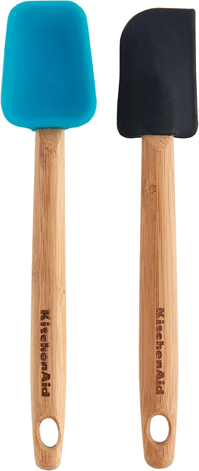 KitchenAid 2Piece Mini Silicone Spatulas with Bamboo Handles, Teal