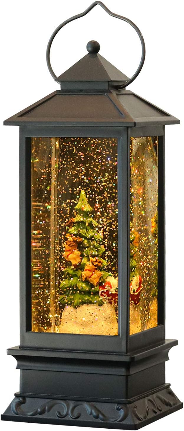 Wondise Lighted Musical Snow Globe Lantern with 6 Hour Timer, 12 Inches