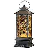 Wondise Lighted Musical Snow Globe Lantern with 6 Hour Timer, 12 Inches USB Powered & Battery Operated Spinning Water and Swirling Glitter Christmas Snow Globe Lantern Gifts(Santa and Tree)