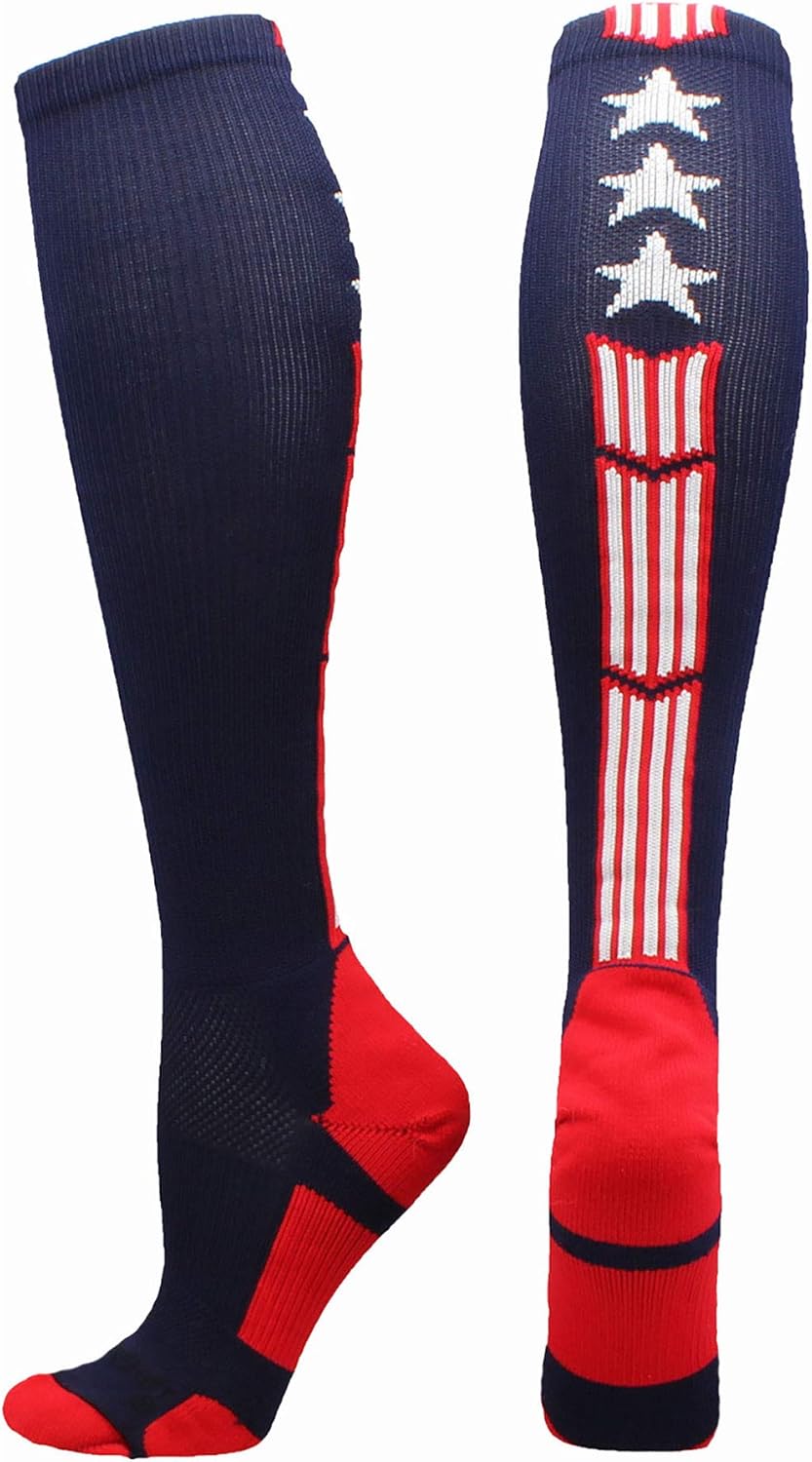 MadSportsStuff Patriot USA Flag Stars and Stripes Over The Calf Socks: Clothing