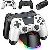 ewnol 2 Pack Controllers with Charging Dock Station for PS4 Controller, Wireless Controller Compatible with PS4/Pro/Slim Consoles, with LED Charging Dock, Black & White