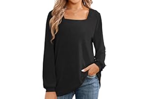 HRUTANE Long Sleeve Tunic Tops for Women Loose Fit Casual Crewneck Shirts Front Twist Top Tee Blouses