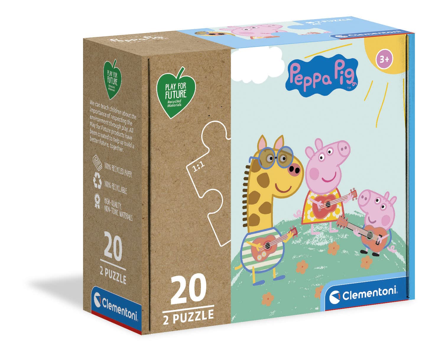 Clementoni - 24783 - Puzzle Play For Future - Peppa Pig - 2 x 20 pieces - jigsaw puzzles for kids age 3-100% Recycled Materials - Made in Italy, cartoon puzzles