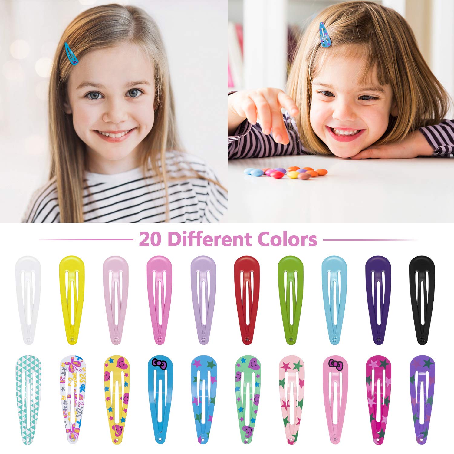 100pcs 2 Inch Hair Clips No Slip Metal Hair Clips Snap Barrettes for Girls Toddlers Kids Women Accessories 20 Colors (Assorted Color) : Beauty