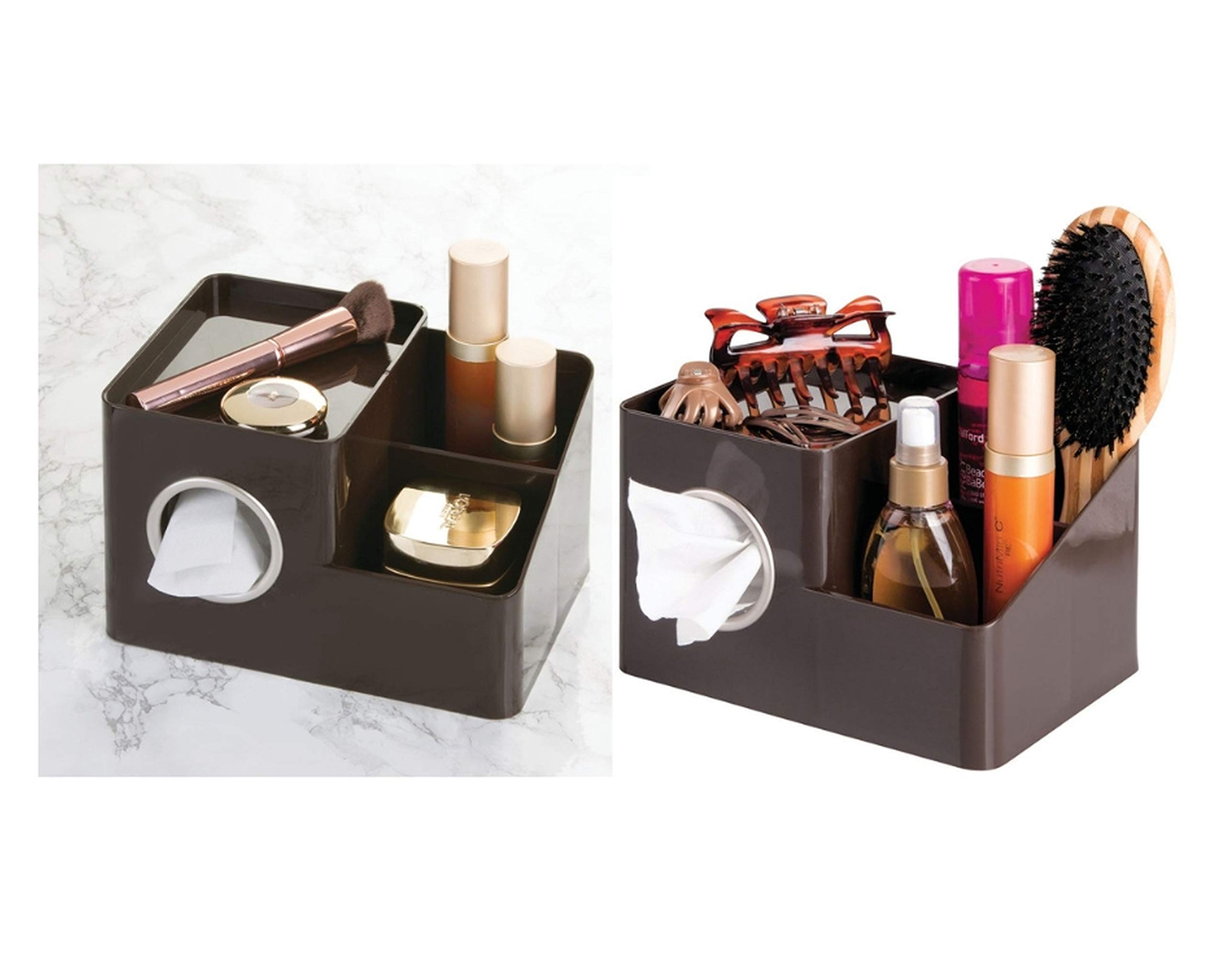 InterDesign (INU8S) Facial Tissue Box Cover And Storage Caddy, Dark Brown, Dark Brown/Satin