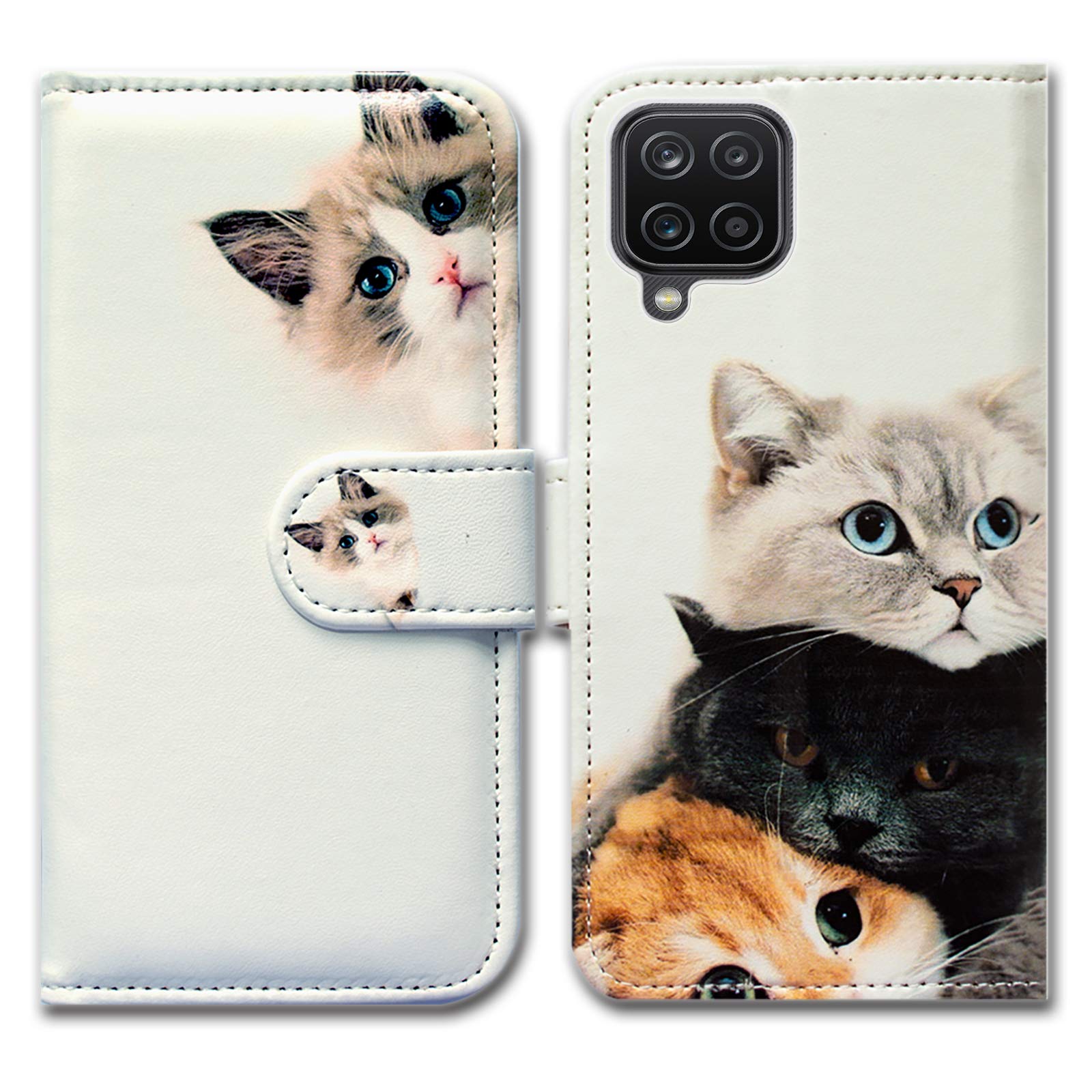 Bcov Galaxy A12 Case, Cute Brown Cat Leather Flip Phone Case Wallet Cover with Card Slot Holder Kickstand For Samsung Galaxy A12 2021