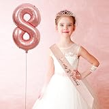 ZSYIULIA Rose Gold 5th Birthday Decorations Girl Sash Tiara Balloon Cake Topper view 6