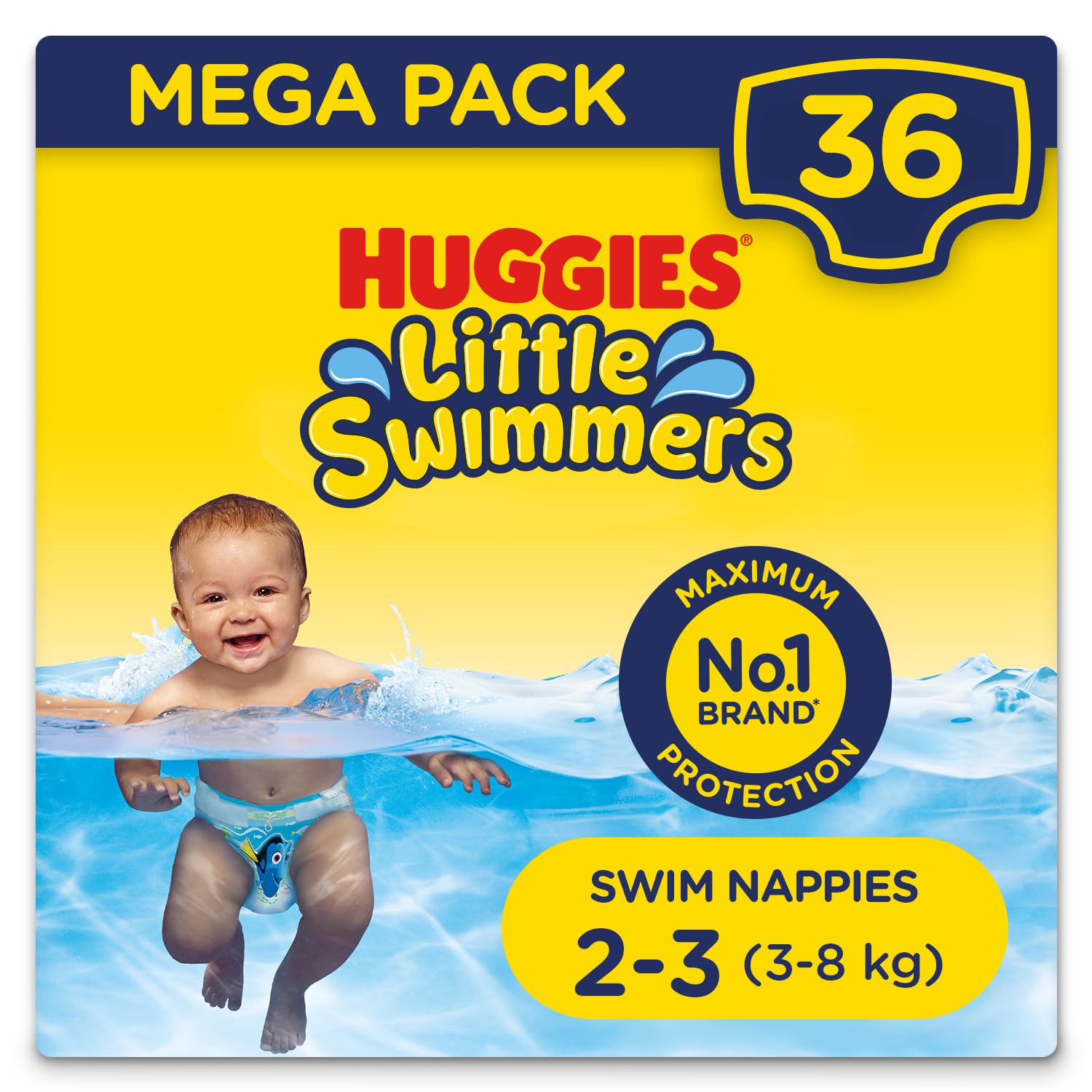Huggies Little Swimmers, Swim Nappies - Size 2-3, 36 Pants - Adjustable Tabbed Sides for Secure Fit - Maximum Protection Swimming Nappies with Fun Designs Frozen