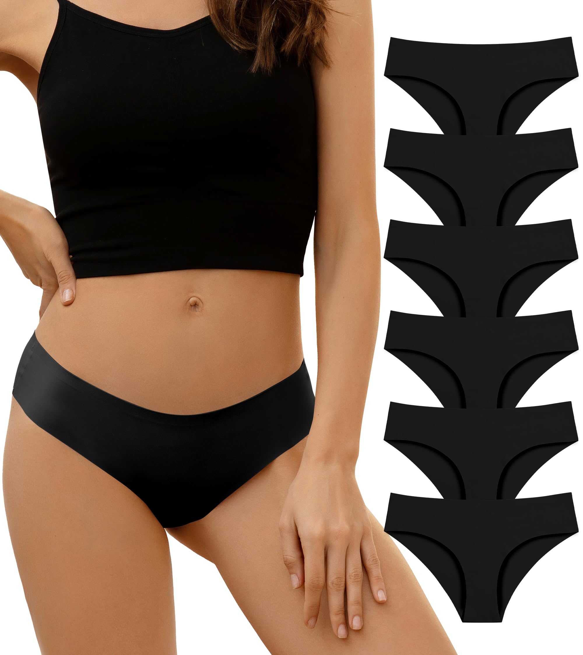 Photo 1 of DEANGELMON Seamless Underwear for Women No Show Bikini Panties Comfortable Stretch Invisible Ladies Hipster Briefs 6 Pack Medium