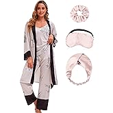 MORFORU Silk Pajamas for Women 3 Piece Satin Pajama Set with Robe Cami Top Pajama Pants Silk Pjs Sleepwear Lounge Set