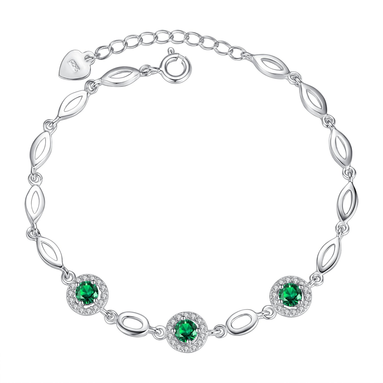 Sterling Silver Green Cubic Zirconia 'Elegance' Link Chain Bracelet Wedding Bridal Jewellery