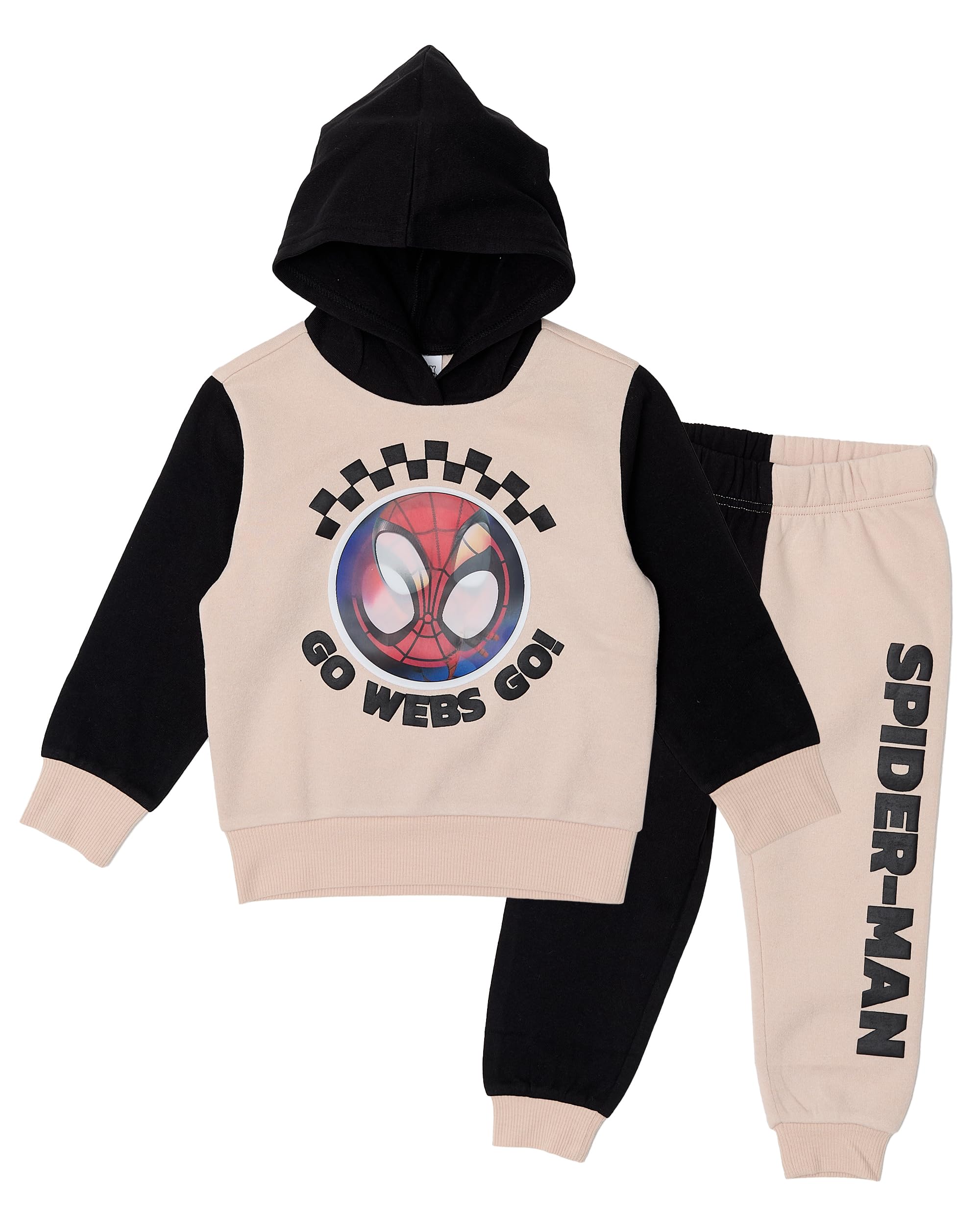 Disney Spider-Man Toddler Boys’ Outfit Set - Two Piece Hoodie Sweatshirt with Holographic Patch & Puff Ink Jogger Pants (Brown, 7)