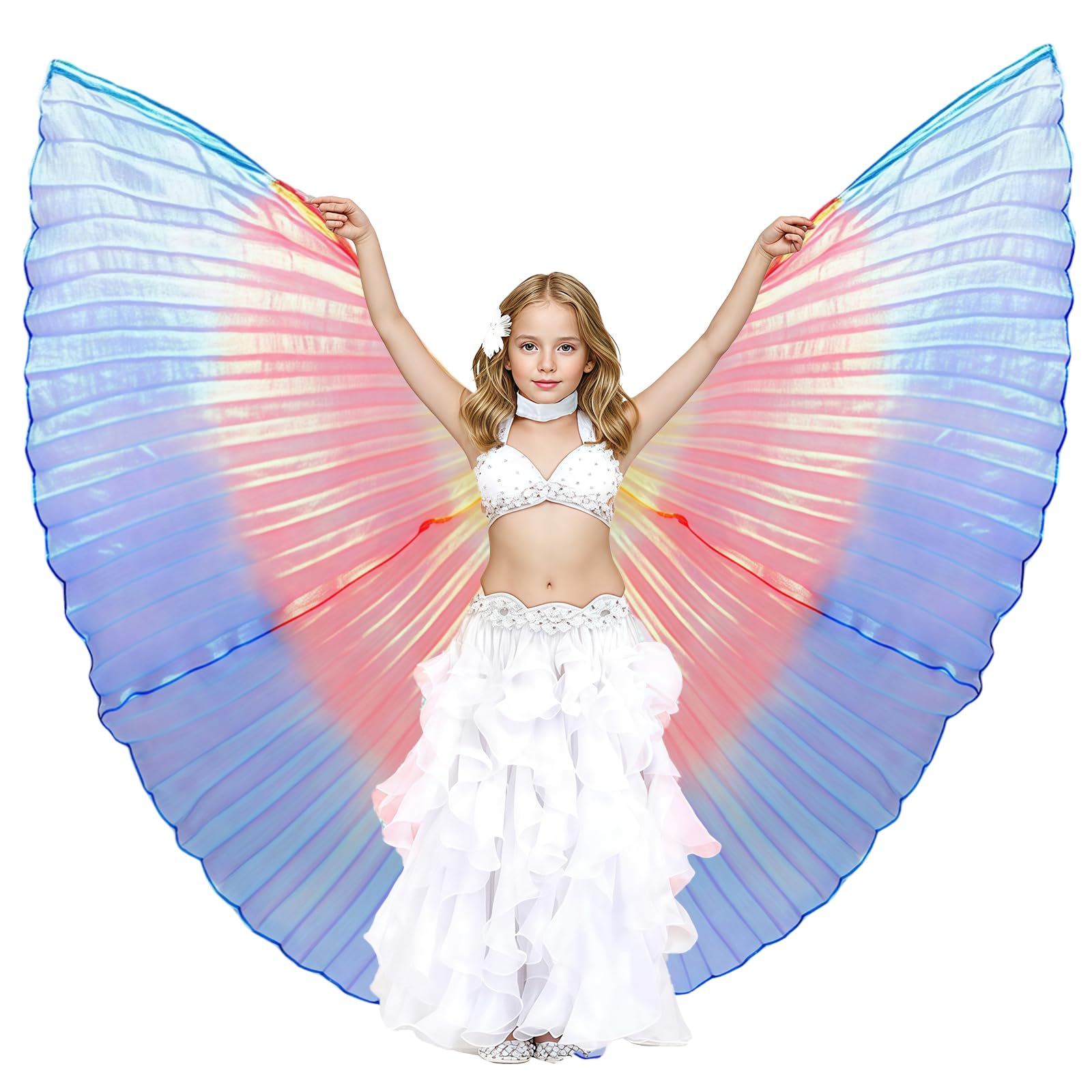 Baisdan Kids Isis Wings (Wings + Stick+ Carrying Bag) Belly Dance Performance Costumes for Girls Rainbow