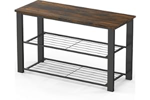 SimpleHouseware Wooden Top Shoe Rack Bench, 2-Tier Shoe Organizer for Entryway Storage, Rustic Brown