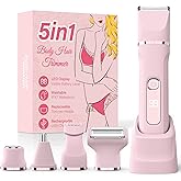 Bikini Trimmer for Women,5-in-1 Electric Razors for Women,Electric Shaver for Women's,IPX7 Waterproof Trimmer for Men Legs,with 5 Replaceable Blade Heads,USB Recharge Dock(Pink)