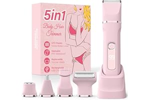 HOHOLE Electric Bikini Trimmer for Women with LED Display,Razor & Shaver with Dual Heads for Body Pubic Hair, 3-in-1（Pink）