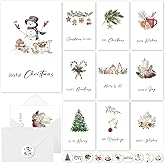 20 Pack Christmas Cards with Envelopes & Stickers, 4 x 6 Inch Holiday Cards Assorted Christmas Card in 10 Unique Designs for Friends Family Coworkers (Botanical Style)