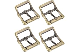 Metal Roller Buckle, 4Pcs 1 Inch Single Prong Belt Buckle Square Center Bar Buckles for Leather Craft Accessories, Bronze
