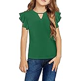 Arshiner Girls Shirts Short Sleeve Tee Ruffle Solid Summer Keyhole Neck Cotton Blouse Tops