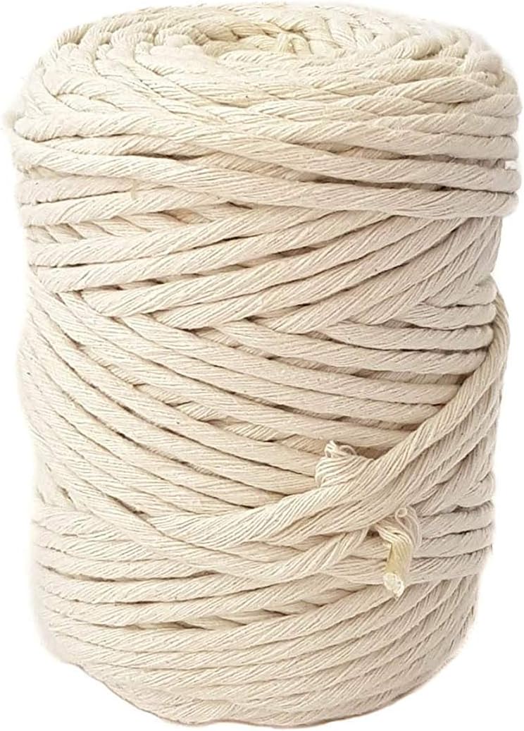 Greenpromise Macrame Cord 100% Natural Cotton (4mm x 100m) Soft Cotton Rope for Handmade Plant Hanger,Wall Hanging,Crafts,Knitting