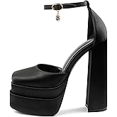 MERUMOTE Womens Sexy High Heels Platforms Pumps Square Toe Chunky Block Heels Rhinestone Party Shoes
