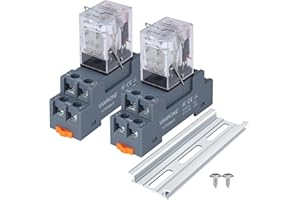 VAMRONE Electromagnetic Power Relay, 8-Pin 10 AMP 24V DC Relay Coil with Socket Base, LED Indicator, DPDT 2NO 2NC - MY5NJ 2PCS [Applicable for DIN Rail System]