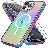 Bonoma for iPhone 16 Pro Max Case Magnetic 【Support for Magsafe】 Bling Laser Iridescent Florescent Crystal Luxury Camera Protector + 2* Screen Protector Shockproof Edge Cover -Purple