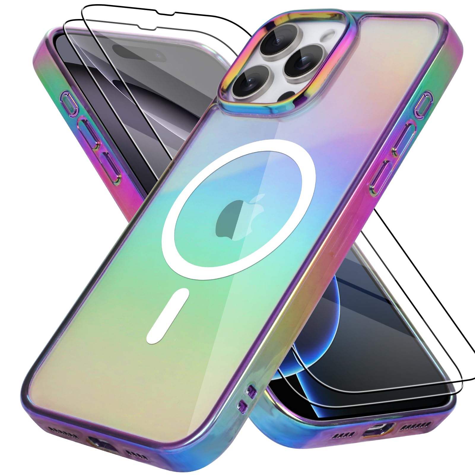 Photo 1 of Bonoma for iPhone 16 Pro Case Magnetic ?Support for Magsafe? Bling Laser Iridescent Florescent Crystal Luxury Camera Protector + 2* Screen Protector Shockproof Edge Cover -Purple SEALED