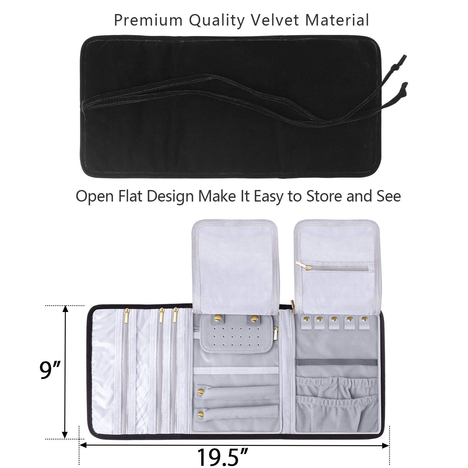 Teamoy Velvet Travel Jewelry Roll, Jewelry Storage Bag Organizer for