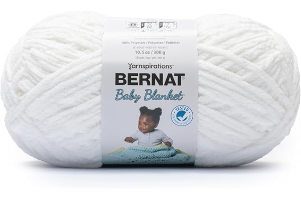 Bernat BABY BLANKET BB White Yarn - 1 Pack of 10.5oz/300g - Polyester - #6 Super Bulky - 220 Yards - Knitting/Crochet