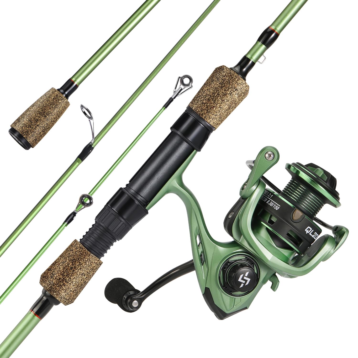 One Bass Fishing Rods Combo, 30-Ton Carbon Fiber Blanks Spinning Rods,5.2:1 Gear Ratio Fishing Reel, 2-Piece with Rubber Cork Handle- 7'0" with QL2000