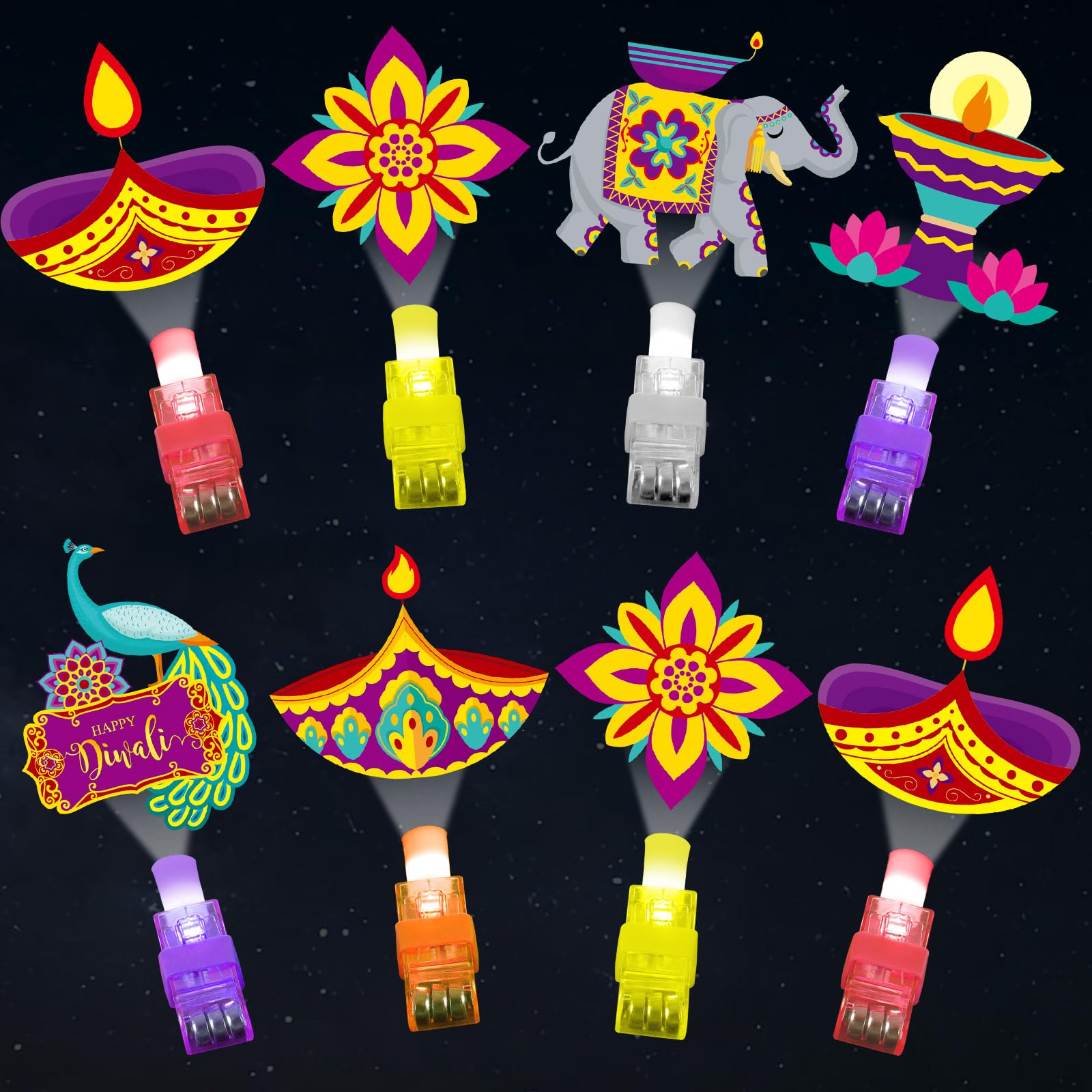 36 PCS Diwali LED Finger Lights Happy Diwali Party Favors Glow in the Dark Light Up Finger Lights Deepavali Themed Toys Bulk for Kids Deepavali Birthday Goodie Bags Stuffers Classroom Prizes Gifts