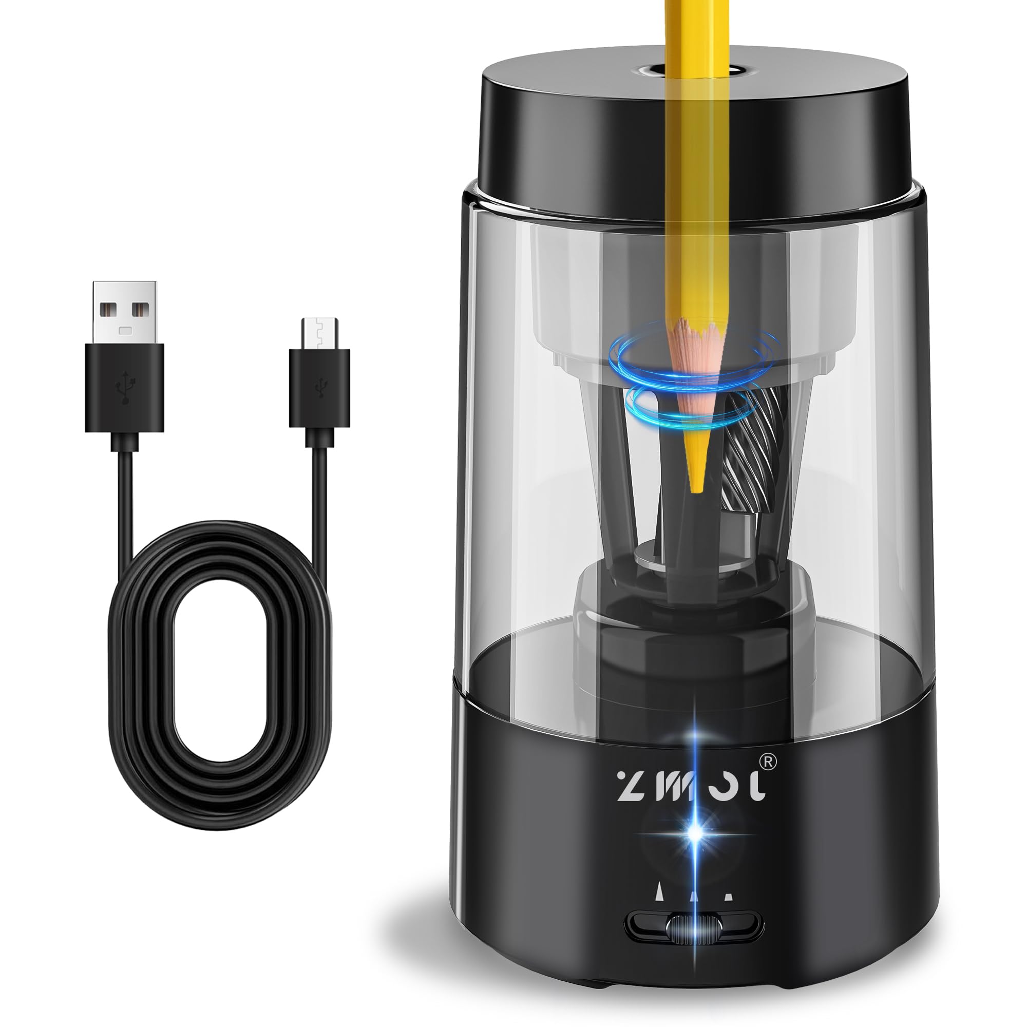 Zmol Fully Automatic Pencil Sharpener for Classroom, Hands-Free,Battery Operated Rechargeable Electric Colored Pencil Sharpeners, Auto Stop,Suitable for No.2/Office/Home/School