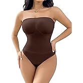 SheBuddy Women's Strapless Shapewear Thong Bodysuit Tummy Control Seamless Sculpted Body Shaper with Removable Straps