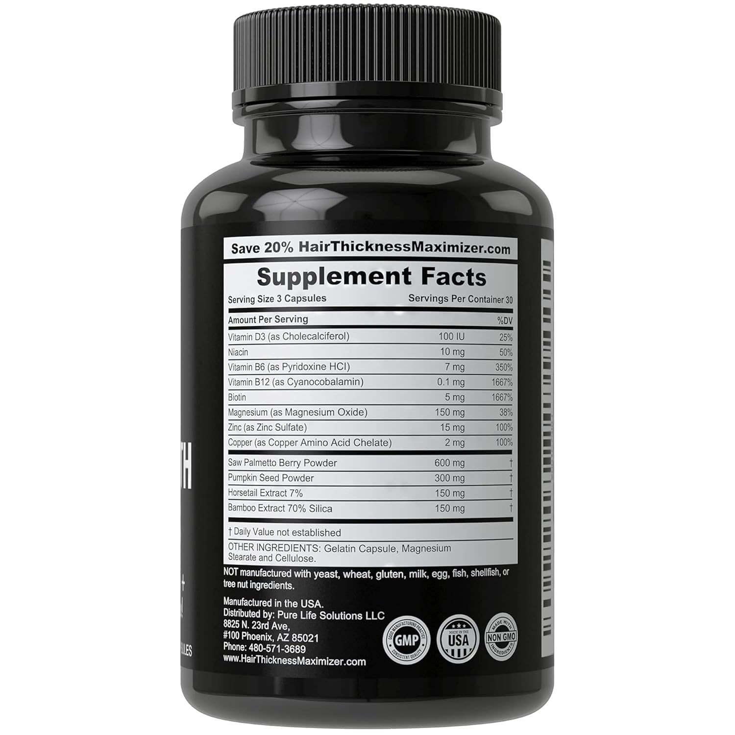 Natural Hair Growth Vitamins by Hair Thickness Maximizer - Hair Regrowth Vitamin Supplement with Biotin 5000 mcg, Collagen, Saw Palmetto. Stop Hair Loss, get Thicker Hair for Men, Women. Made in USA: Health & Personal Care