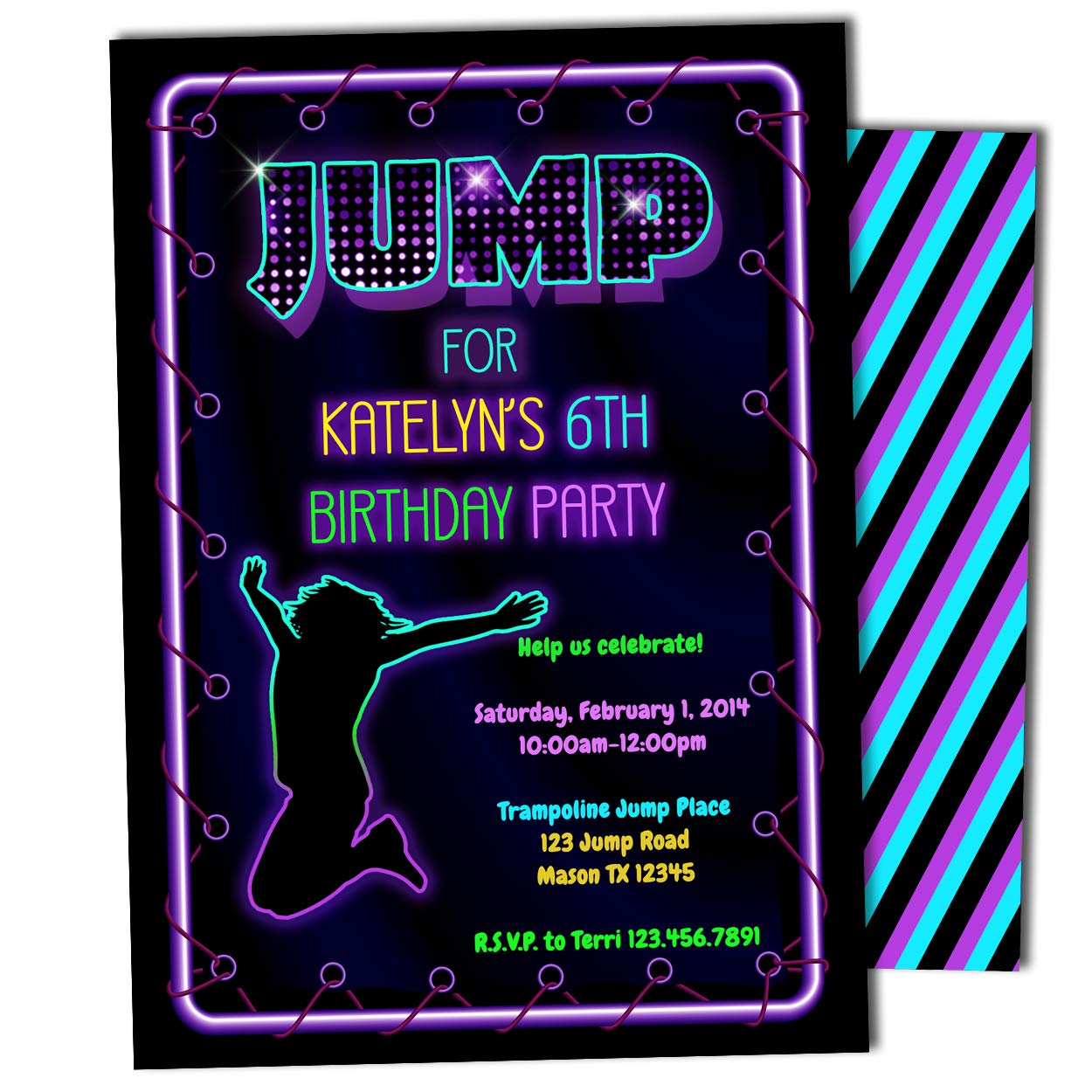 Amazon Com Girl Jump Birthday Party Invitations Trampoline Park Purple Blue Handmade