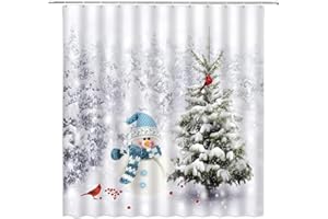 Cnayuep Christmas Shower Curtain, Winter Shower Curtain Set, Waterproof Cute Bathroom Shower Curtain Sets, Snowman Christmas Tree Shower Curtains, Bathroom Curtains Shower Set Bathroom Decor 72"X72"