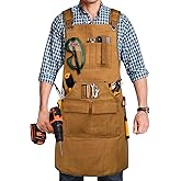 Woodworking Apron for Men, Shop Apron 20 oz Canvas Work Apron with 9 Tool Pockets, Heavy Duty Wood Working Workshop Bib Apron for Carpenter Woodworker Blacksmith, Men Gift, Adjustable to S- 3XL, Khaki