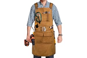 UUP Woodworking Apron for Men, Shop Apron 20 oz Canvas Work Apron with 9 Tool Pockets, Heavy Duty Wood Working Workshop Bib Apron for Carpenter Woodworker Blacksmith, Men Gift, Adjustable to S- 3XL, Khaki
