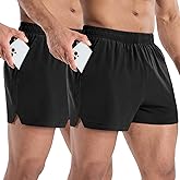 MIER 2 Pack Gym Shorts for Men Quick Dry Athletic Shorts with Brief Liner/Pockets for Running Workout Active, 3 Inch Inseam