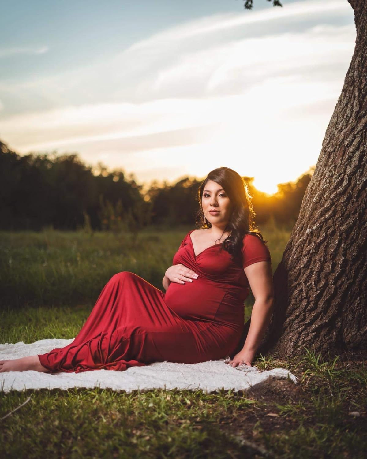 Molliya Maternity Long Dress Off Shoulder Elegant Fitted Gown Stretchy Maxi Photography Dress: Clothing