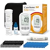 CareSens N Feliz Blood Glucose Monitoring Kit with 100 Blood Sugar Test Strips, 100 Lancets, 1 Blood Glucose Meter, 1 Lancing Device, 1 Control Solution, Travel Case for Diabetes Testing Kit for Personal Use