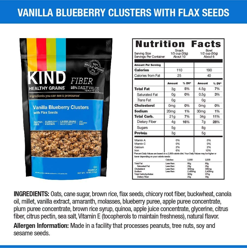 KIND Healthy Grains Clusters, Vanilla Blueberry with Flax Seeds Granola