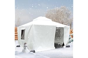 DOMI OUTDOOR LIVING Domi 12' x 14' Universal Winter Gazebo Cover, All Season Waterproof Enclosed Cover with Sidewalls & Ventilated Mesh Windows, All-Weather Outdoor Cover for Hardtop Gazebos, White