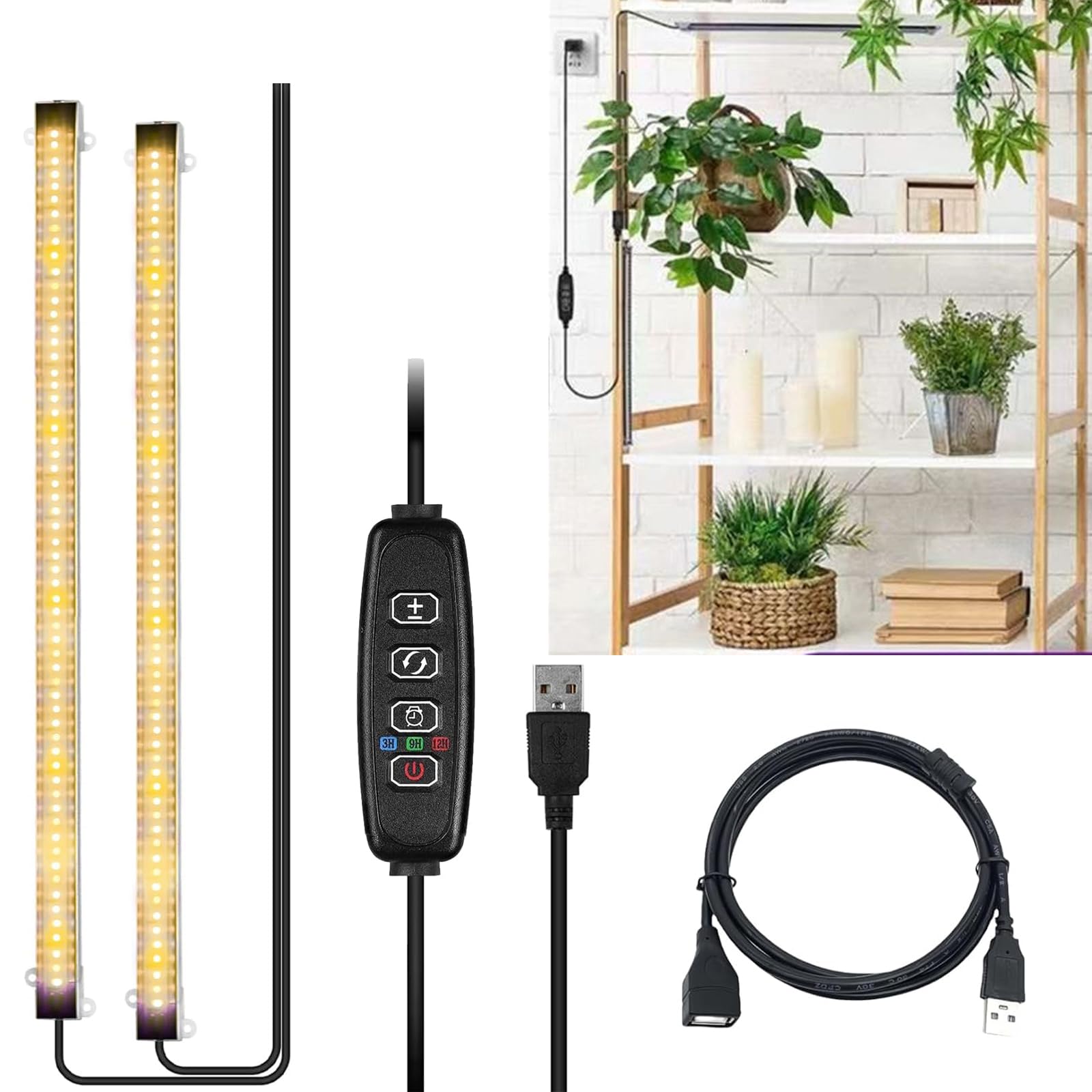 Melofo 2-branched Grow Lights for Indoor Plants 3000k/660nm/450nm Growing Lamps Full Spectrum Plant Auto ON & Off Timer 3/9/12H,3 Modes, Red/Blue/Warm Lights 10-Level Dimmable Ues for Small Plant