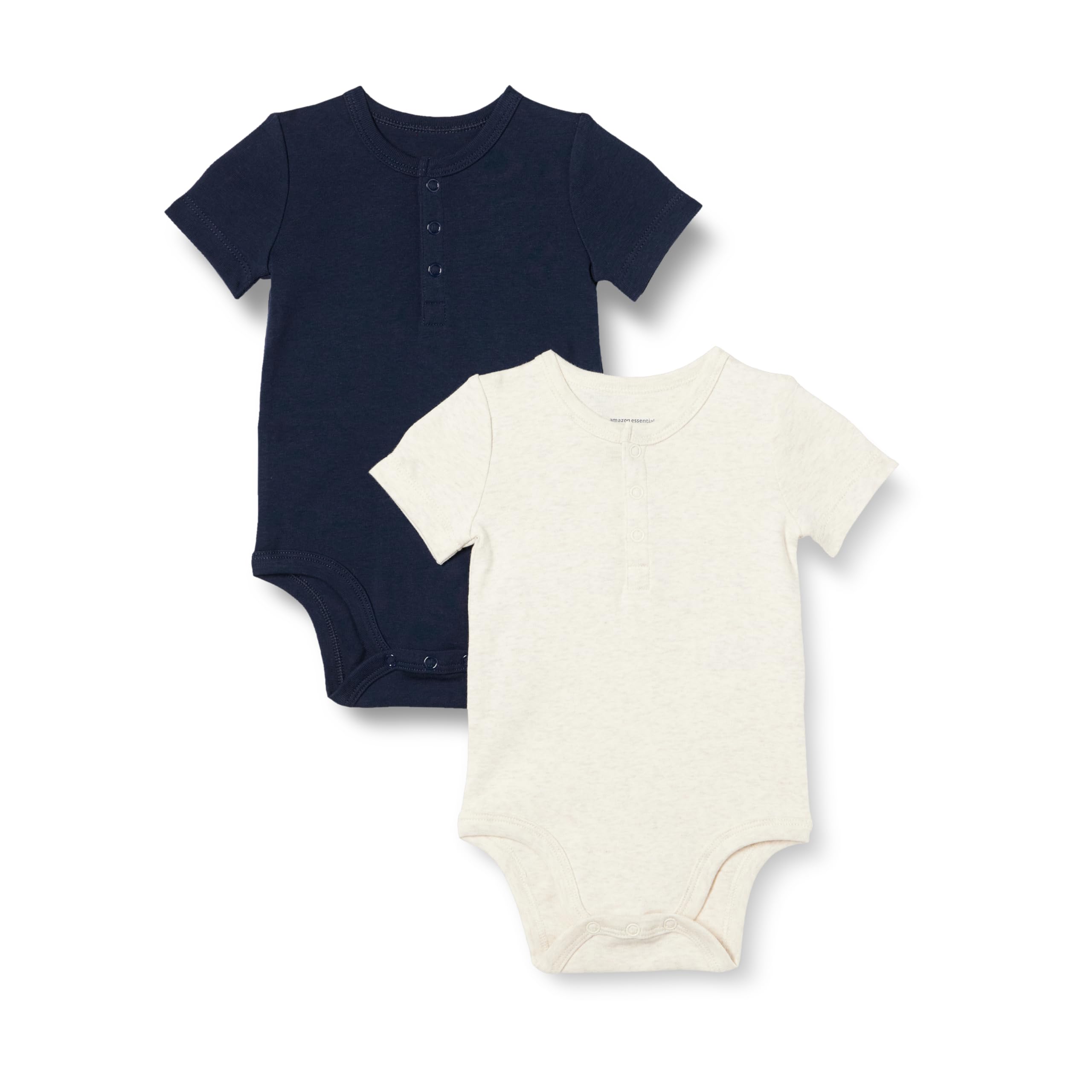 Photo 1 of Amazon Essentials Unisex Babies' Henley Bodysuit, Pack of 2, Oatmeal Heather/Navy, 18 Months