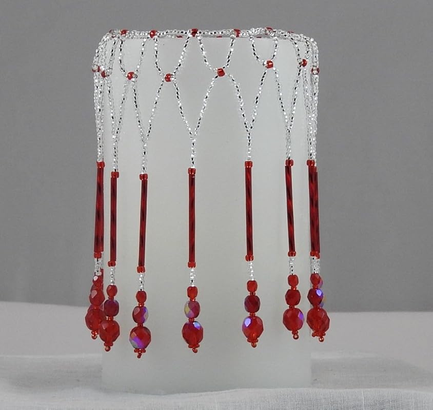 Candle cover for a 3" X 5" candle. Silver and red. Handmade
