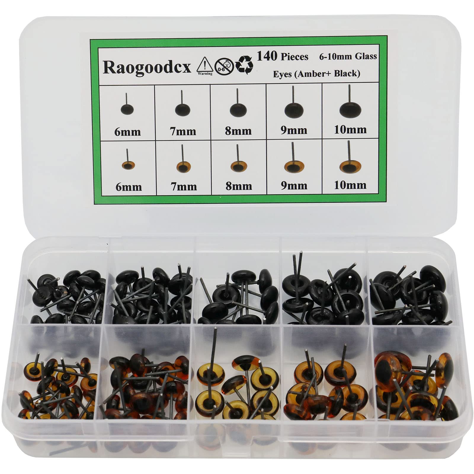 140Pcs Needle Felting Eyes 6-10mm Mini Glass Amber with Black Eyes Kits for Toy Teddy Puppets Dolls Wool Felting Crafts