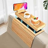 Bamboo Sofa Arm Tray – 2-in-1 Magnetic Detachable Couch Cup Holder & Armrest Table with Anti-Slip Pad, Convenient Tray for Drinks, Snacks & More,Natural