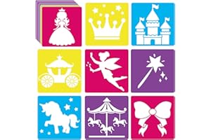 QYEAHKJ 36pcs Princess Drawing Stencils for Kids 8 Inch Sidewalk Chalk Stencils Painting Large Washable Reusable Garden Theme Princesses Fairies Primary Shape Template for Kids Girls Toddlers Preschool